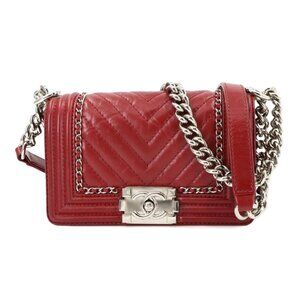 CHANEL BOY CHANEL Small Chain Shoulder Bag Leather Red A67085 Chevron 90285044